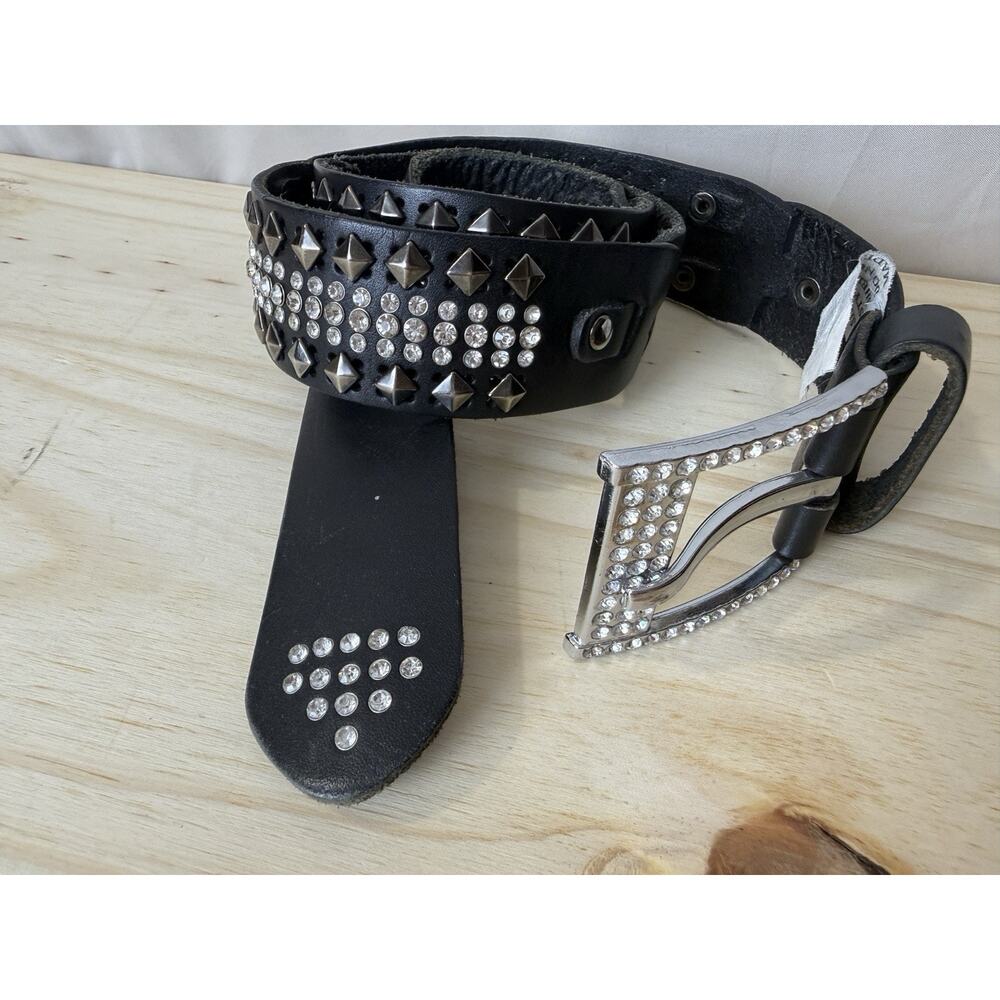 Daytrip Belt Black Genuine Leather Women’s M Rhinestones & Studded Bling - Picture 3 of 13